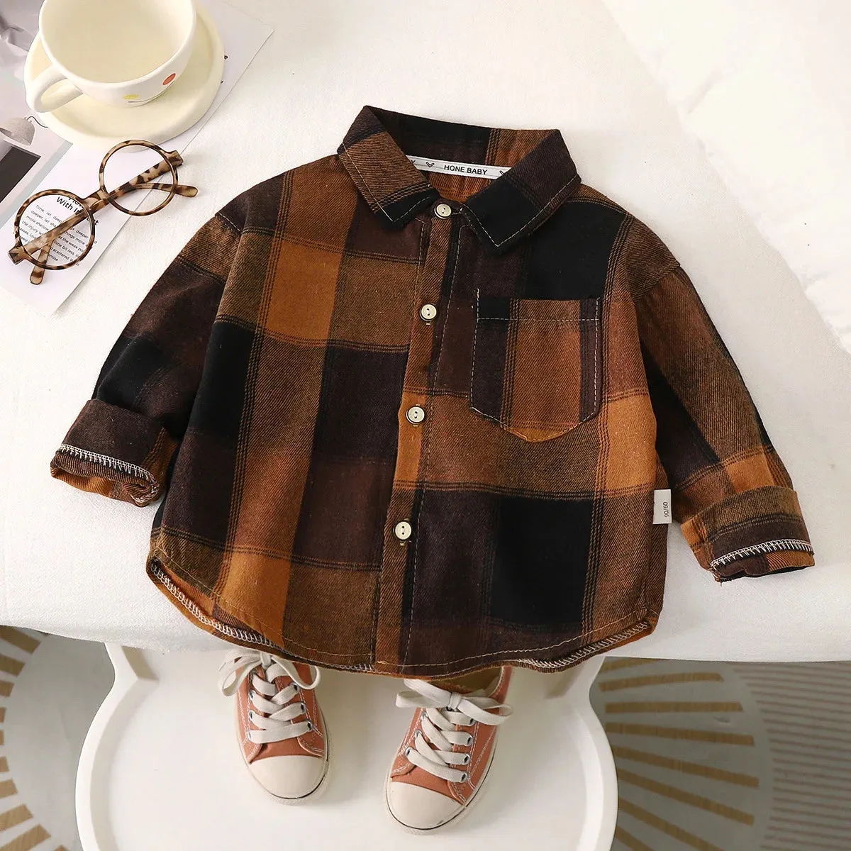 Autumn Plaid Top w/Pocket-Yellow